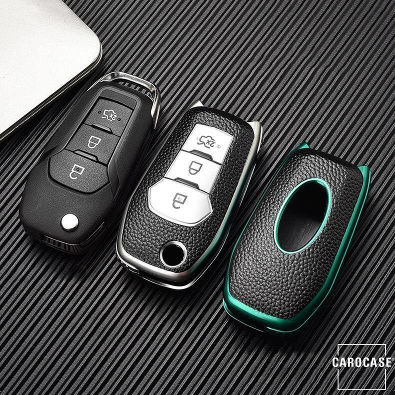 Silikon Leder-Look Schlüssel Cover passend für Ford Schlüssel  SEK13-F2 Premium Autoschlüssel Schutzhülle - Detailansicht 2