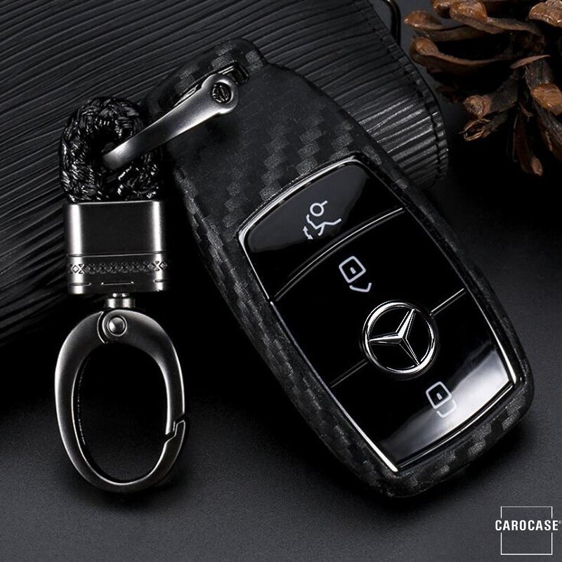 Silikoneetui med kulfiberlook til Mercedes Benz bilnøgler (type M9) | Carocase Premium Premium læderetui - Detaljeret visning 2