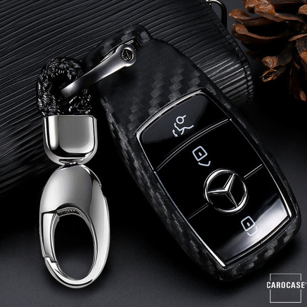 Silikon Carbon-Look Schlüssel Cover passend für Mercedes-Benz Schlüssel schwarz SEK3-M9