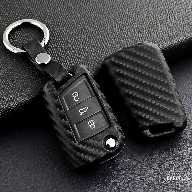 Glossy Carbon-Look Schlüssel Cover passend für Volkswagen, Skoda, Seat  Schlüssel SEK14-V4