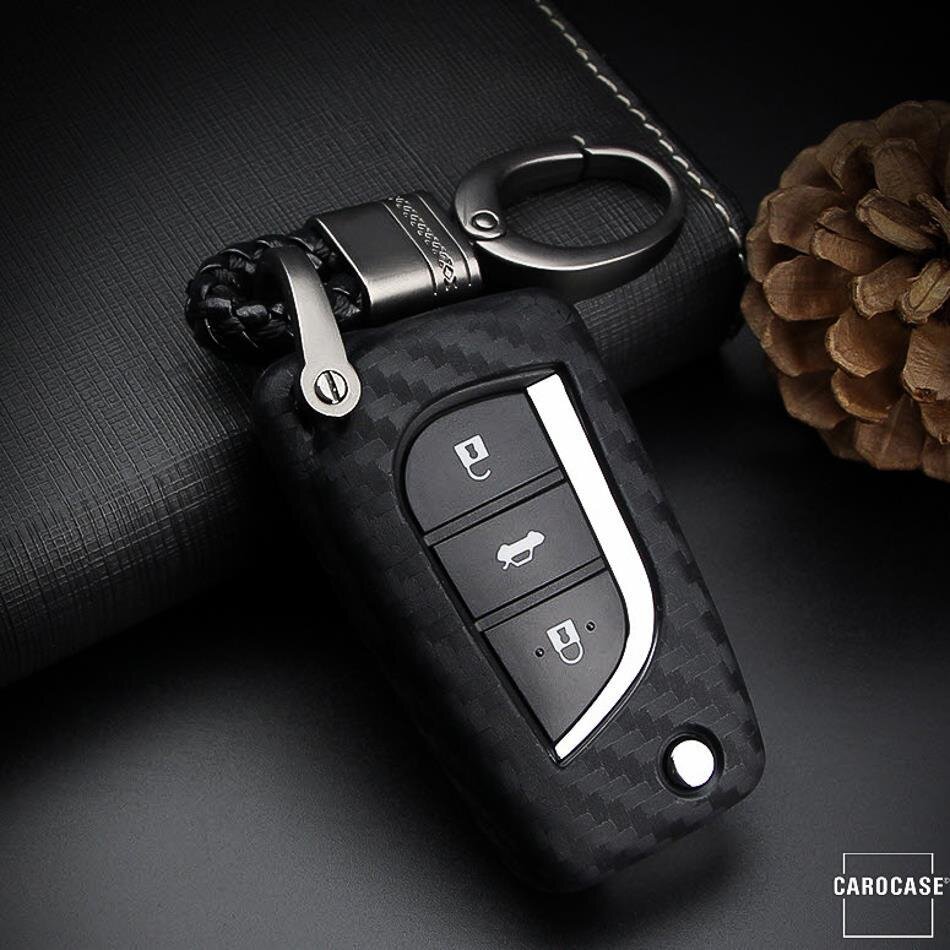 Siliconen hoesje met carbonlook voor autosleutels van merk Citroen / Peugeot / Toyota (type T2) | Carocase Premium Premium sleutelhoesje autosleutel case