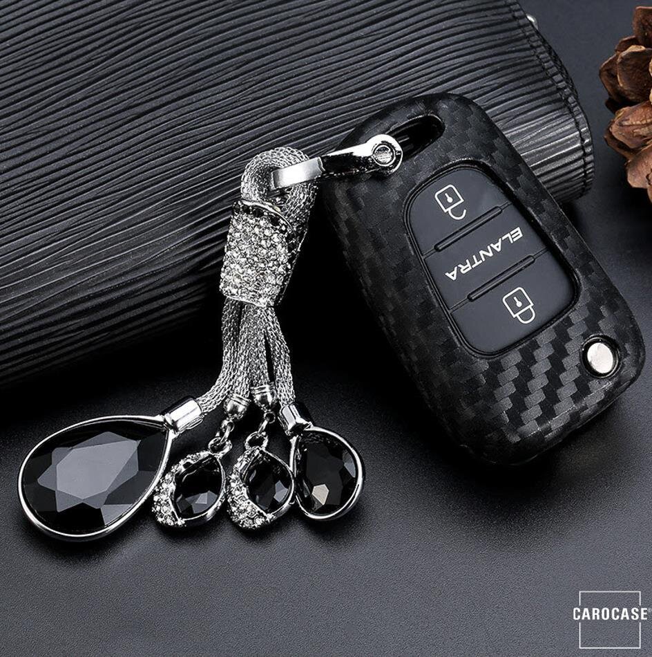 Siliconen hoesje met carbonlook voor autosleutels van merk Hyundai / Kia (type D5X) | Carocase Premium
