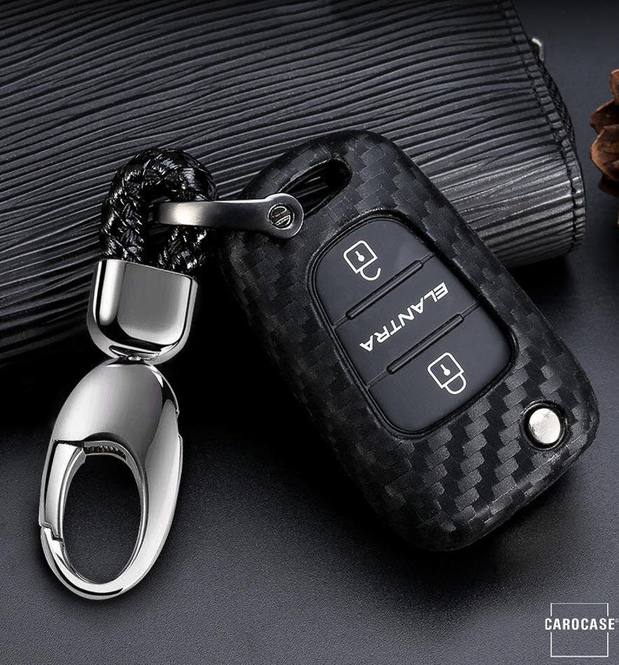 Siliconen hoesje met carbonlook voor autosleutels van merk Hyundai / Kia (type D5X) | Carocase Premium