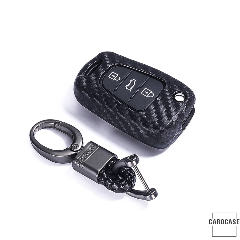 Siliconen hoesje met carbonlook voor autosleutels van merk Hyundai / Kia (type D5X) | Carocase Premium