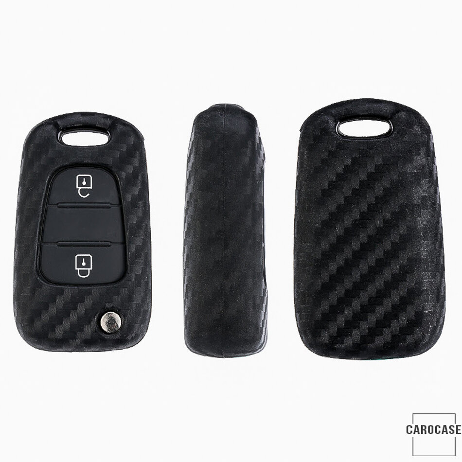 Siliconen hoesje met carbonlook voor autosleutels van merk Hyundai / Kia (type D5X) | Carocase Premium