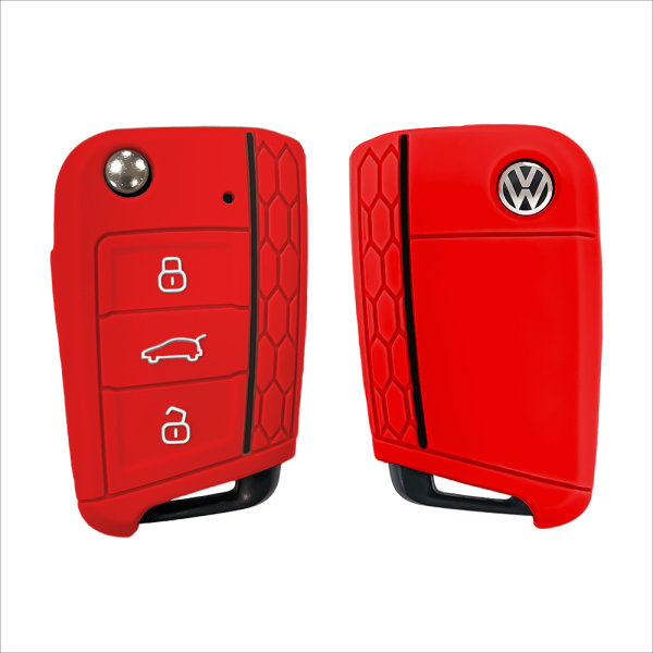 Copertina Chiave / Custodia Compatibile Con Audi, Volkswagen, Skoda, Seat / Copertura Gommata Silicone TPU - Rosso