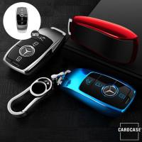 Black-Glossy Silikon Schutzhülle passend für Mercedes-Benz Schlüssel blau SEK7-M9-4
