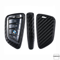 Silikon Carbon-Look Schlüssel Cover passend für BMW Schlüssel schwarz SEK3-B7 (Schutzhülle + Karabiner SAR22)