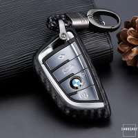 Silikon Carbon-Look Schlüssel Cover passend für BMW Schlüssel schwarz SEK3-B7 (Schutzhülle + Karabiner SAR2)