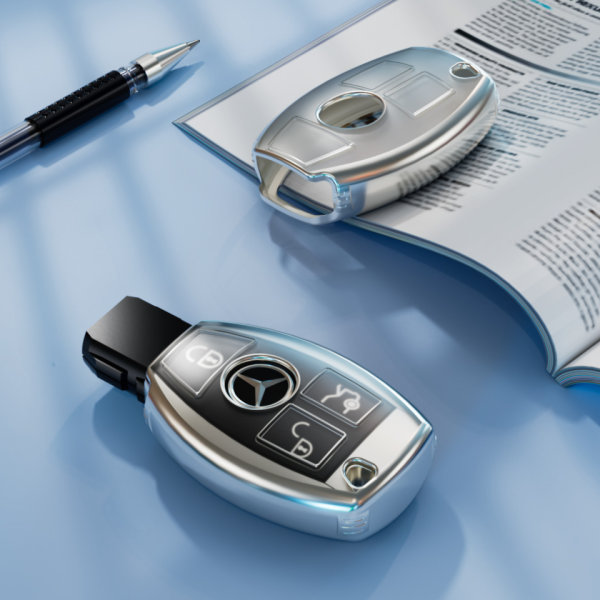 Coque de clé de voiture en TPU (SEK27) compatible avec Mercedes-Benz clés - transparent