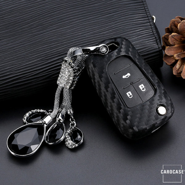Silikon Carbon-Look Schlüssel Cover passend für Opel Schlüssel schwarz SEK3-OP6-1