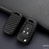 Silikon Carbon-Look Schlüssel Cover passend für Opel Schlüssel schwarz SEK3-OP6 (Schutzhülle ohne Zubehör)