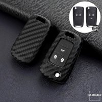 Silikon Carbon-Look Schlüssel Cover passend für Opel Schlüssel schwarz SEK3-OP6 (Schutzhülle ohne Zubehör)