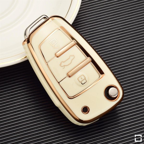 Glossy TPU Schlüsselhülle / Schutzhülle (SEK18) passend für Audi Schlüssel - beige