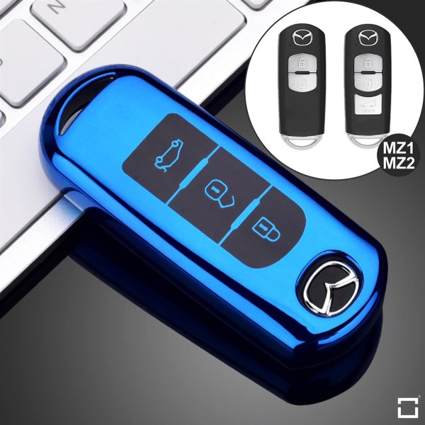 Glossy Silikon Schutzhülle passend für Mazda Schlüssel blau SEK8-MZ2-4