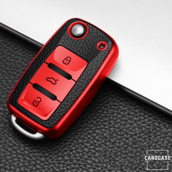 Coque de protection en silicone pour voiture Volkswagen, Skoda, Seat clé télécommande V2 rouge