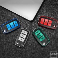 Silikon Leder-Look Schlüssel Cover passend für Volkswagen, Skoda, Seat Schlüssel blau SEK13-V2-4