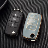 Coque de clé de voiture en TPU brillant (SEK18) compatible avec Volkswagen, Skoda, Seat clés - bleu