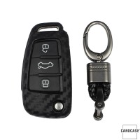Silikon Carbon-Look Schlüssel Cover passend für Audi Schlüssel schwarz SEK3-AX3 (Schutzhülle + Karabiner SAR2)