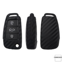 Silikon Carbon-Look Schlüssel Cover passend für Audi Schlüssel schwarz SEK3-AX3 (Schutzhülle ohne Zubehör)