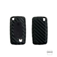 Silikon Carbon-Look Schlüssel Cover passend für Citroen, Peugeot, Fiat Schlüssel schwarz SEK3-PX2-1