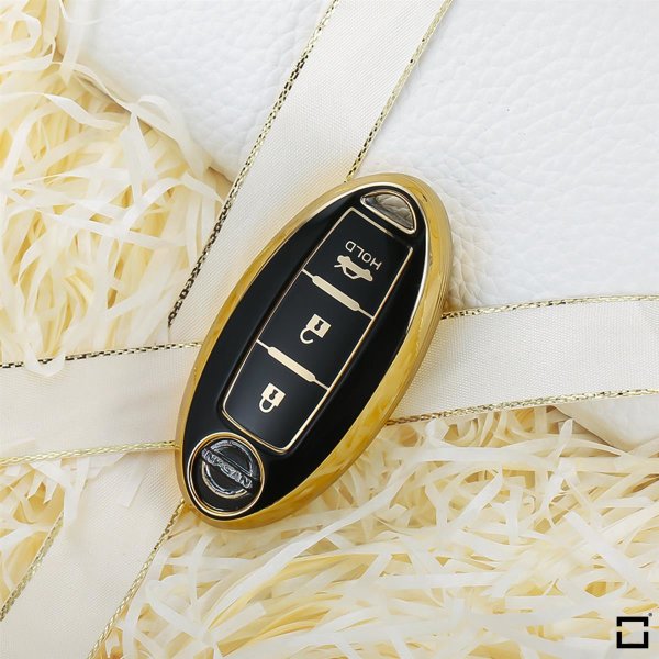 Coque de clé de voiture en TPU brillant (SEK18/2) compatible avec Nissan clés - noir