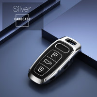 Silicone key fob cover case fit for Audi AX7 remote key silver