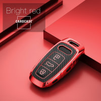 Glossy Carbon-Look Schlüssel Cover passend für Audi Schlüssel rot SEK14-AX7-3