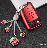 Coque de protection en silicone pour voiture Volkswagen, Skoda, Seat clé télécommande V3 rouge