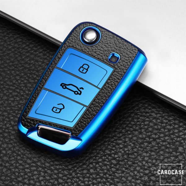 Coque de protection en silicone pour voiture Volkswagen, Skoda, Seat clé télécommande V3 bleu