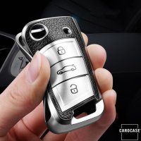 Silikon Leder-Look Schlüssel Cover passend für Volkswagen, Skoda, Seat Schlüssel blau SEK13-V3-4
