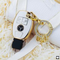 Coque de clé de voiture en TPU brillant (SEK18/2) compatible avec Mercedes-Benz clés - blanc
