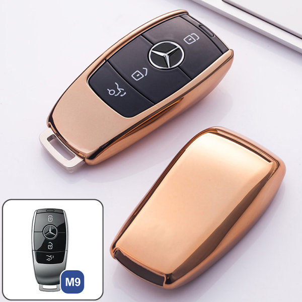 Glossy Silikon Schutzhülle / Cover passend für Mercedes-Benz Autoschlüssel M9 gold