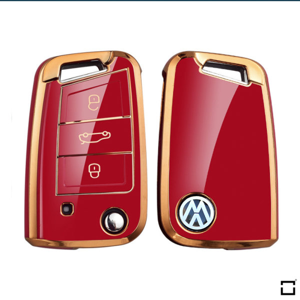 Coque de clé de voiture en TPU brillant (SEK18) compatible avec Volkswagen, Audi, Skoda, Seat clés - rouge