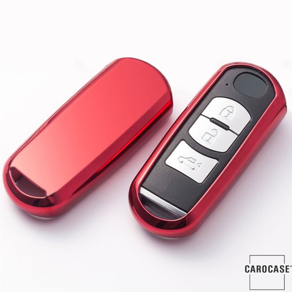 Glossy Silikon Schutzhülle / Cover passend für Mazda Autoschlüssel MZ1, MZ2 rot