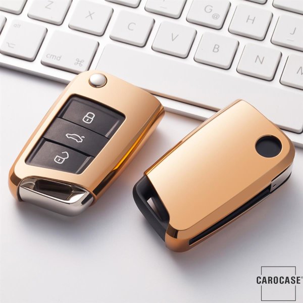 Silicone key fob cover case fit for Volkswagen, Audi, Skoda, Seat V3, V3X remote key gold