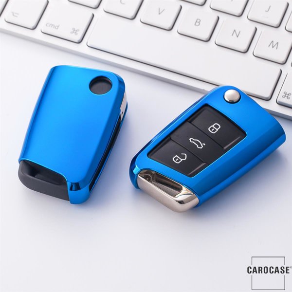 Silicone key fob cover case fit for Volkswagen, Audi, Skoda, Seat V3, V3X remote key blue