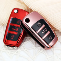 Black-Glossy Silikon Schutzhülle passend für Audi Schlüssel rosa SEK7-AX3-10