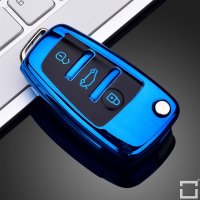 Black-Glossy Silikon Schutzhülle passend für Audi Schlüssel blau SEK7-AX3-4