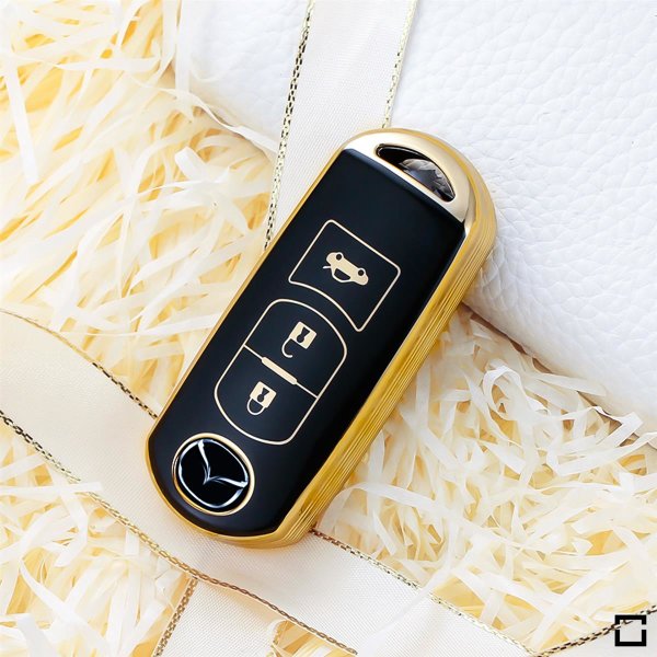 Coque de clé de voiture en TPU brillant (SEK18/2) compatible avec Mazda clés - noir