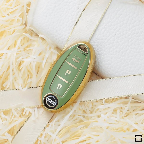 Coque de clé de voiture en TPU brillant (SEK18/2) compatible avec Nissan clés - vert