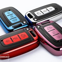 Black-Glossy Silikon Schutzhülle passend für Hyundai Schlüssel blau SEK7-D3-4