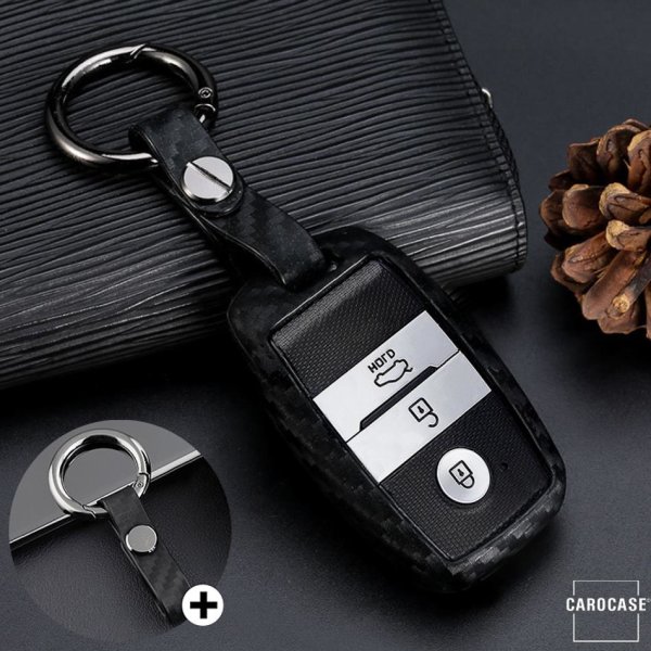 Silikon Carbon-Look Schlüssel Cover passend für Kia Schlüssel schwarz SEK3-K7-1