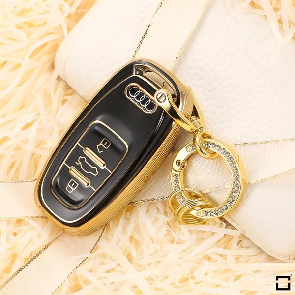 Coque de clé de voiture en TPU brillant (SEK18/2) compatible avec Audi clés - noir