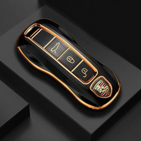 Glossy TPU Schlüsselhülle / Schutzhülle (SEK18) passend für Porsche Schlüssel - schwarz