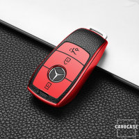 Silikon Leder-Look Schlüssel Cover passend für Mercedes-Benz Schlüssel rot SEK13-M9-3