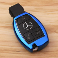 Glossy Silikon Schutzhülle / Cover passend für Mercedes-Benz Autoschlüssel M6, M7 blau