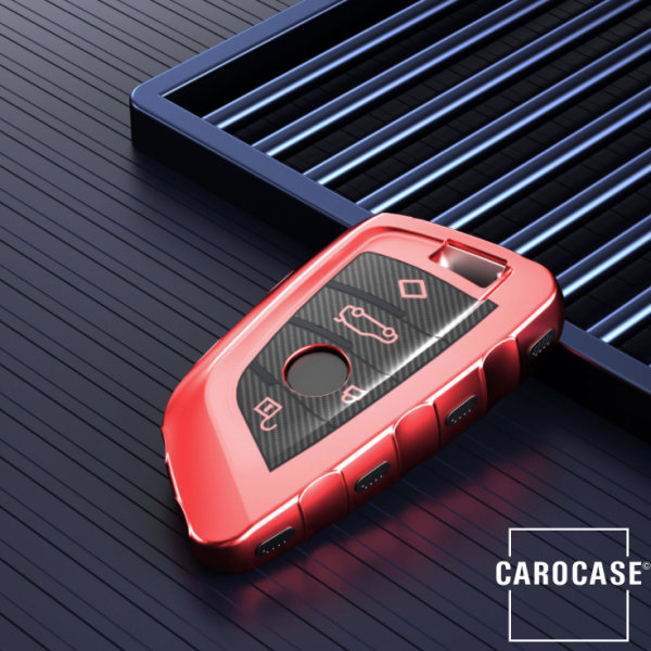 Glossy Carbon-Look Schlüssel Cover passend für BMW Schlüssel rot SEK14-B7-3