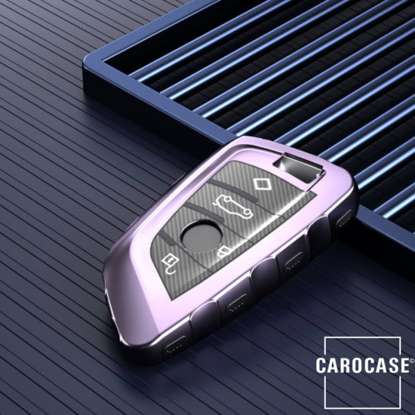 Glossy Carbon-Look Schlüssel Cover passend für BMW Schlüssel lila SEK14-B7-20