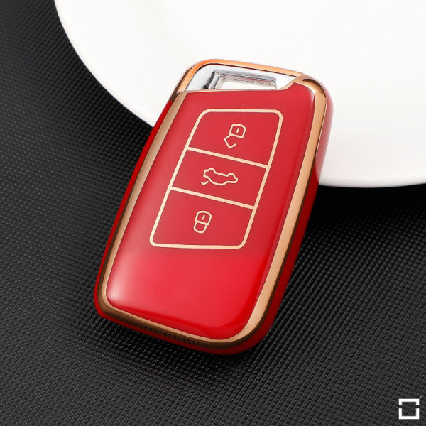 Glossy TPU Schlüsselhülle / Schutzhülle (SEK18) passend für Volkswagen, Audi, Skoda, Seat Schlüssel - rot